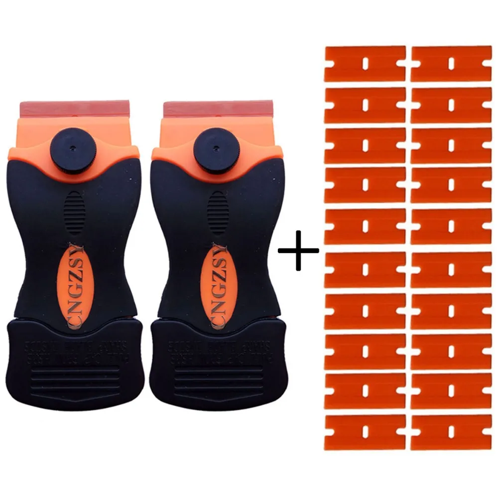 

2pcs Automotive Glue Removing Squeegee + 20pcs 1.5 inch Double Edged Plastic Razor Blades For Glass Wall Paper Cleaning 2E15+20P