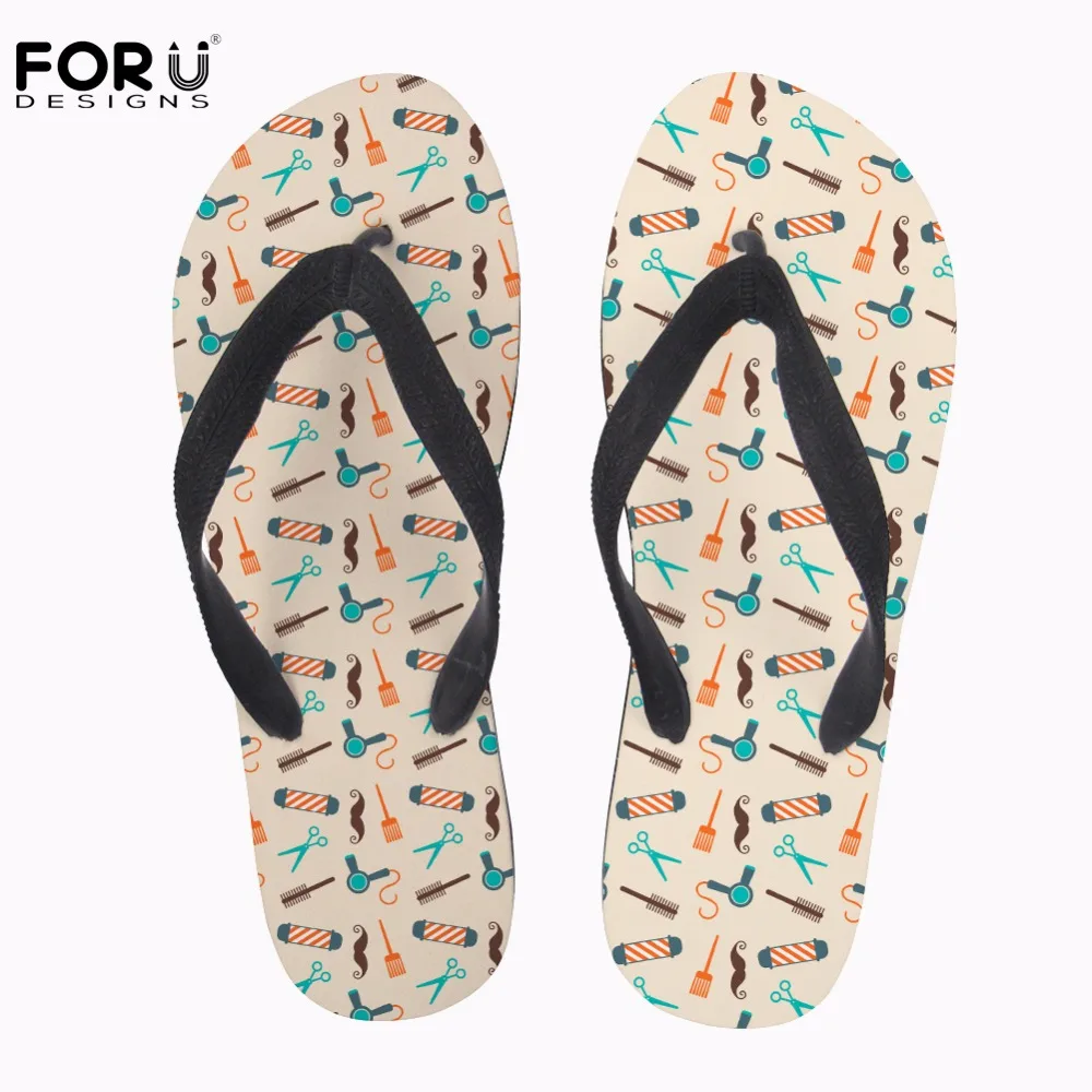 

FORUDESIGNS Barbero Cartoon Hairdresser Cosmetologist Printed Slip-on Flip Flops for Women Casual Summer Women's Flip Flops