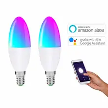 E14 умный Wifi светодиодный светильник-свеча с пультом дистанционного управления/Голосовое управление Tuya Smartlife с регулируемой яркостью лампы Alexa Echo Google Home IFTTT 2 шт