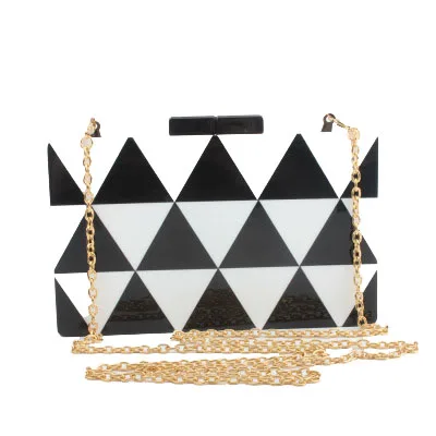 

2018 New Slanting Women's Small Square Bag Personality Mini Black And White Stitching Acrylic Hand Holding Evening Bag