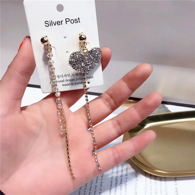 heart full cz tassel earring 925 silver post Hypoallergenic fadeless fashion jewelry stud earrings for women girl Christmas gift