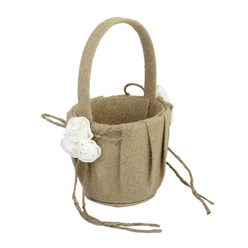 

Delicate Rose Decorated Burlap Basket for Wedding Ceremony Party