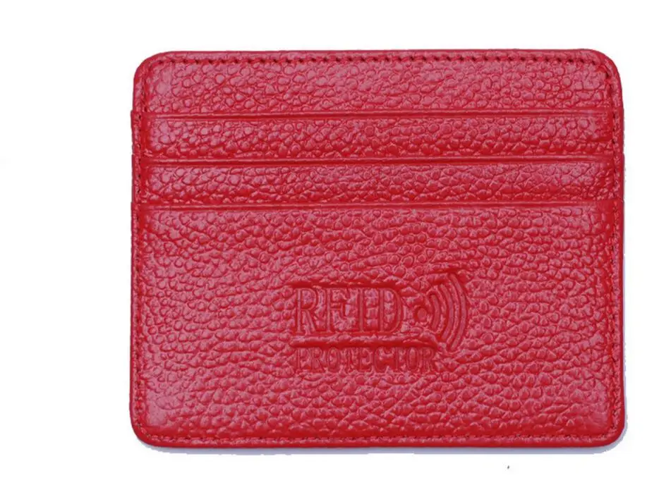 MRF12 RFID Блокировка тонкий кожаный бумажник коровья кожа Передний карман Кредитная карта чехол держатель для карт с удостоверением личности - Цвет: red