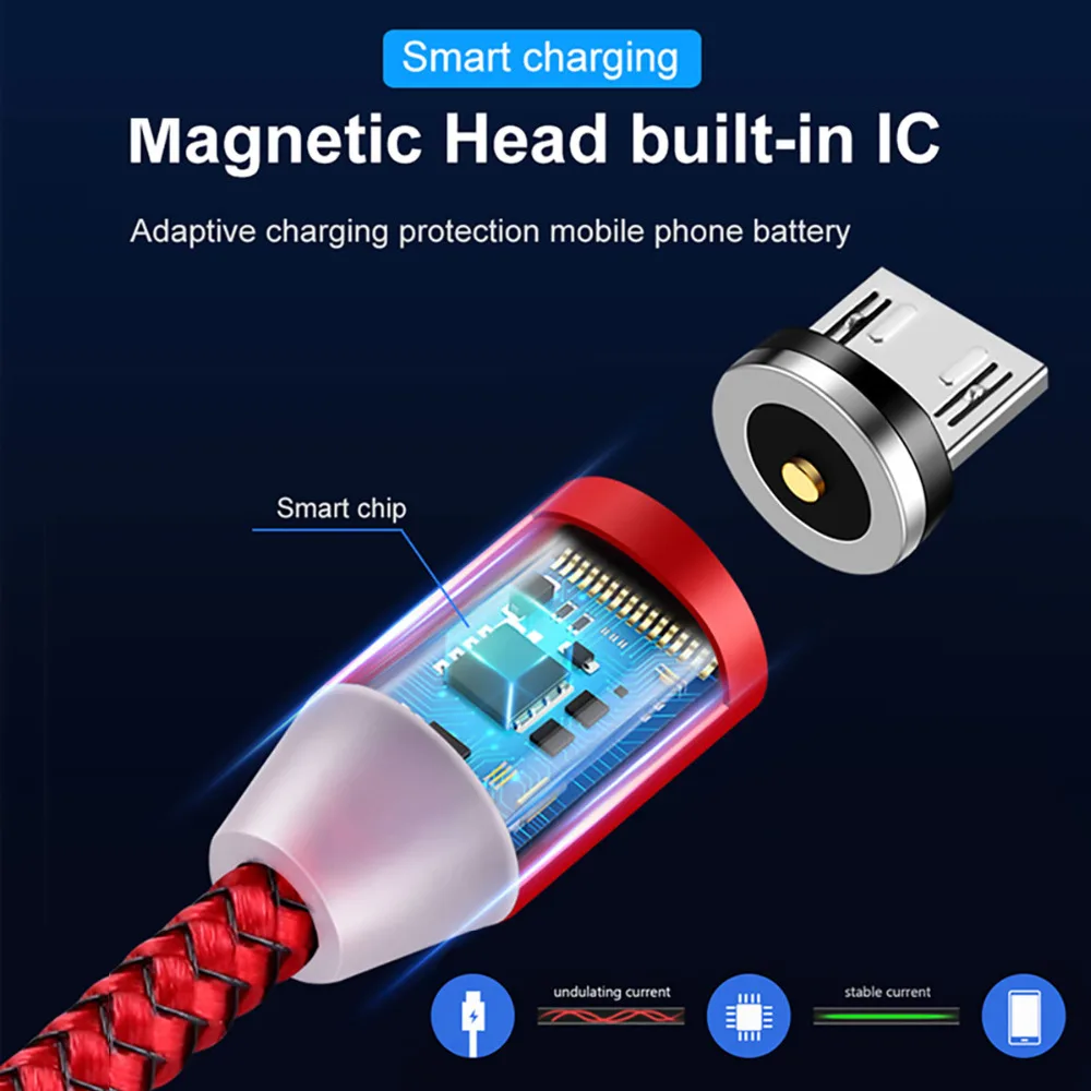 Micro USB Type C светодиодный магнитный кабель для Samsung Galaxy S20 S10 S10E S9 S8 S7 S6 Note 20 10 9 8 5 A10 A20 A30