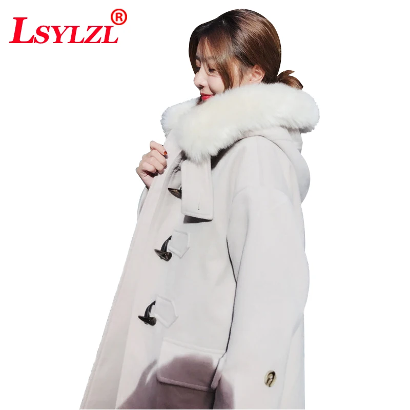 

2018 Horns Buckle Autumn Winter New Women Loose Woolen Coat Long Fashion Solid Color Student Woolen Hot Jacket Outerwear B586