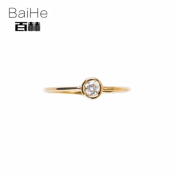 Ring 1 BAIHE Solid 14K желтое золото 0.10CT Сертифицированный H/SI круглая огранка натуральный бриллиант Свадебные модные ювелирные изделия Подарочное кольцо - Цвет камня: Ring 1