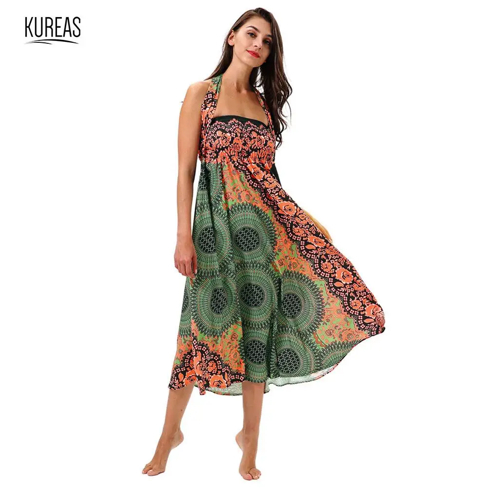 

Kureas African Dresses Dashiki Multi-Way Summer Long Skirt Beach Robe Midi Tube Dress lightweight Elastic Sundress