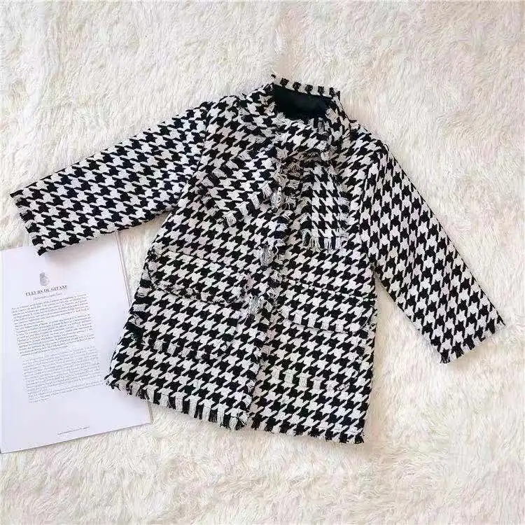 

Girls Clothes Swallow Gird Pattern Black white Plaid Zebra 3D Button Jacket Dress Boutique For Girls 3 4 5 6 7 Years Outwear