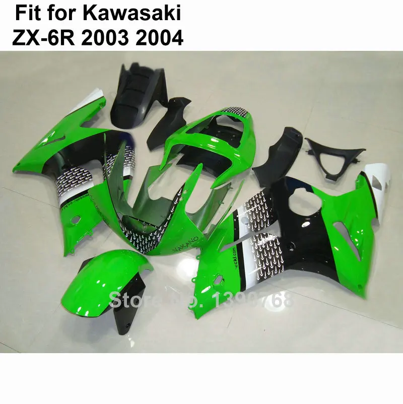 Free custom fairings kit for Kawasaki ZX6R 03 04 green fairing Ninja ZX