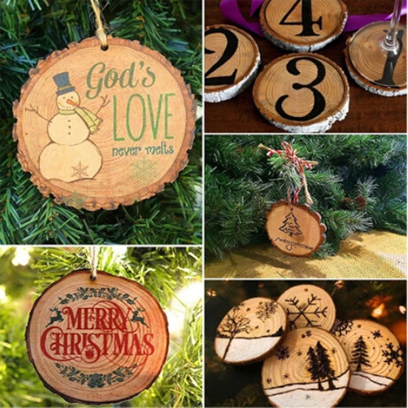 

10pcs Unfinished Natural Round Wood Slices Circles with Tree Bark Log Discs for Party DIY Crafts