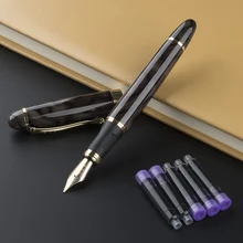 Jinhao x450 caneta fonte, 0.5mm, preta, de metal, com 5 peças de tinta, para presente, caixa, escritório