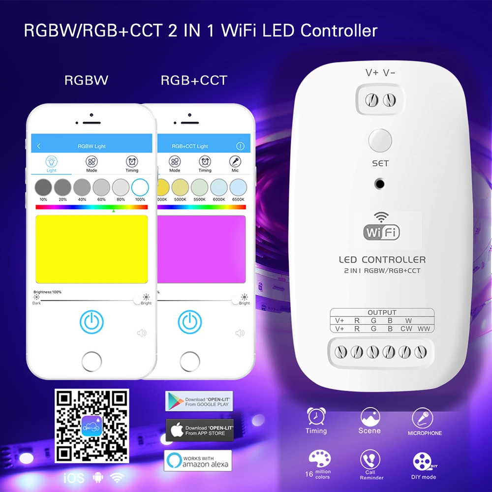 

DC12-24V WIFI RGB/RGBCCT strip controller Music controller By Amazon Alexa Phone smart WIFI controller for Strip light