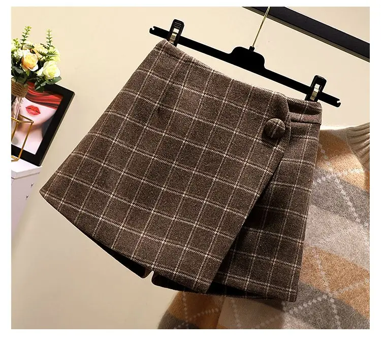 Осень зима Harajuku клетчатые шорты юбка женская короткая юбка брюки мини трапециевидная шерстяная юбка винтажные офисные женские большие размеры