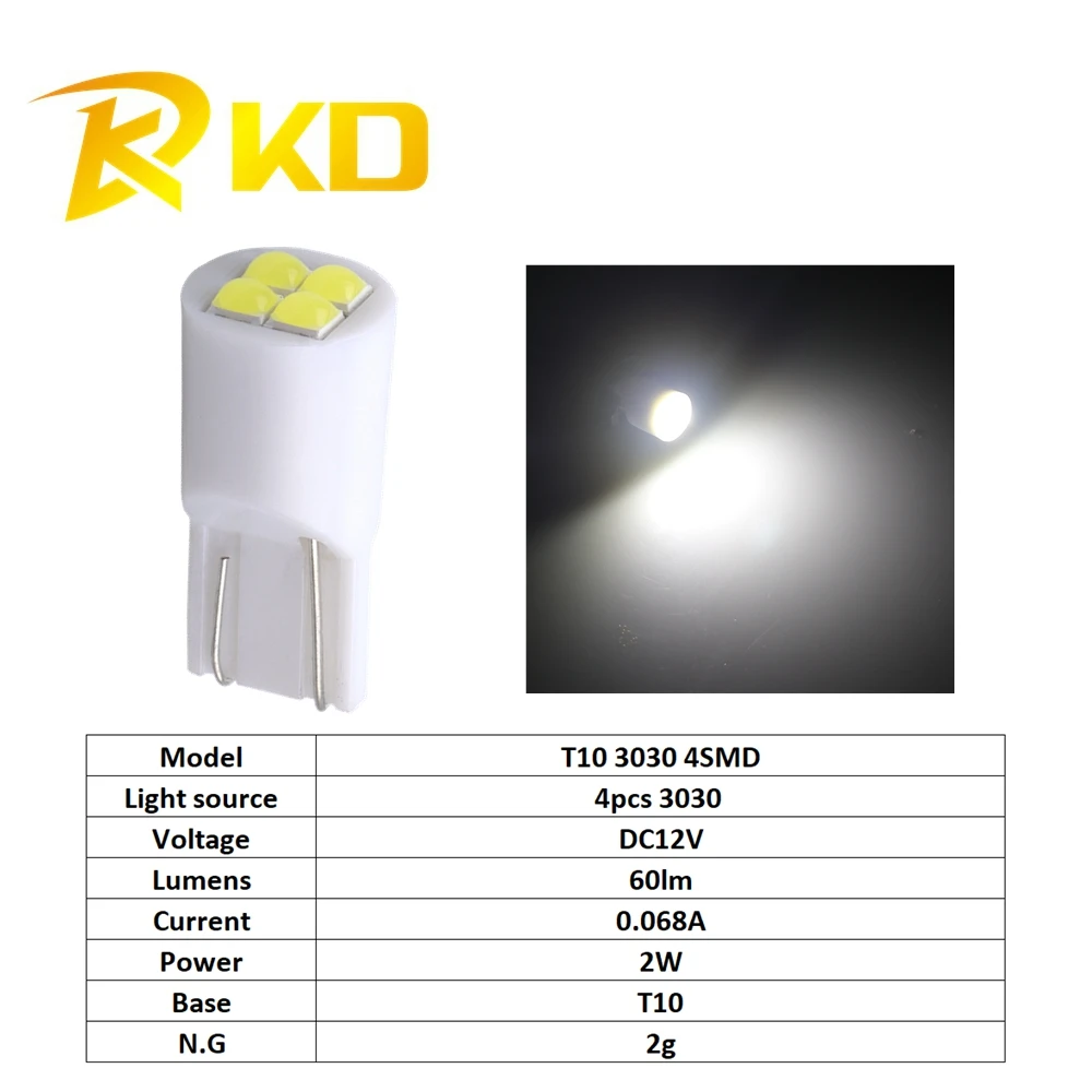 KD 10 шт./лот t10 led 194 168 w5w Автомобильные аксессуары лампы 3030 4smd автомобильные белые