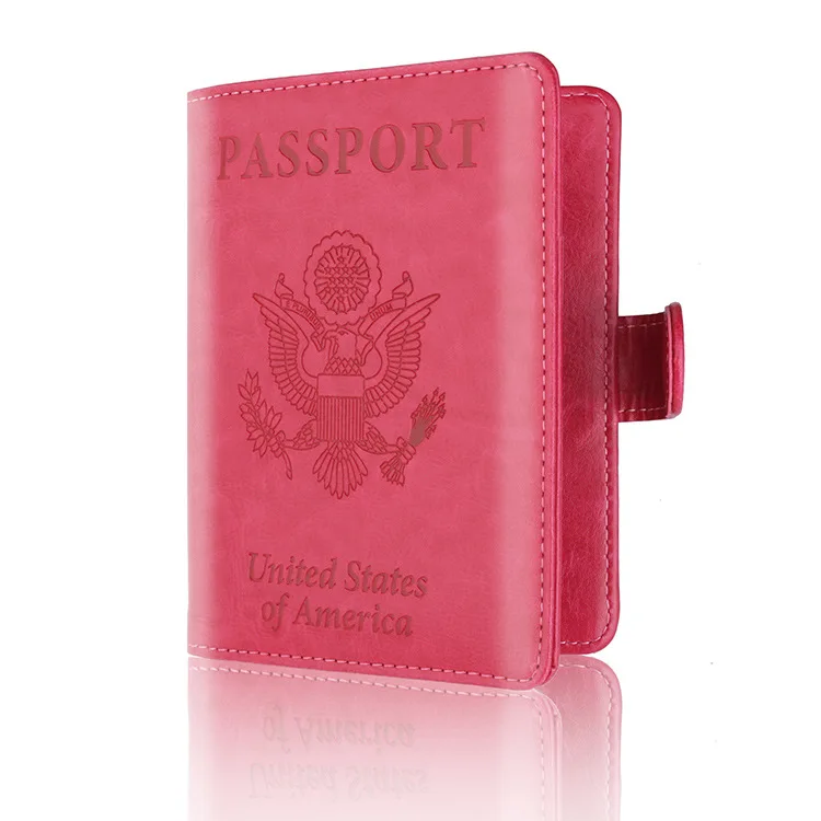 Милый дизайнерский Кошелек из искусственной кожи с тиснением для путешествий, чехол для паспорта США, женский и мужской кредитный держатель для карт, тонкий органайзер, черный - Цвет: Rose