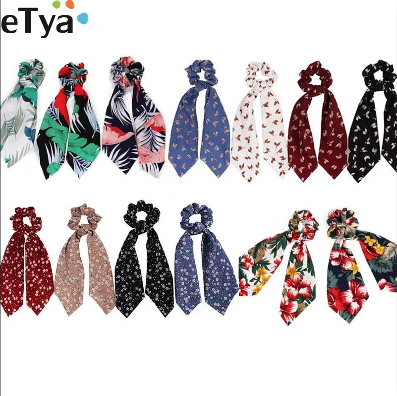 

eTya Fashion Elastic Hair Band Summer Travel Beach Flower Print Ribbon Hairbands Rubber Hair Ropes For Girl Hair Accessories