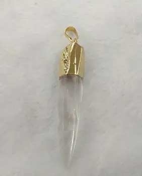 

10% Off Sale.. 6pcs 25-60mm POINT Pendant, Crystal Quartz Point Charm, 24k Gold Electroplated clear white brown pink rock pendan