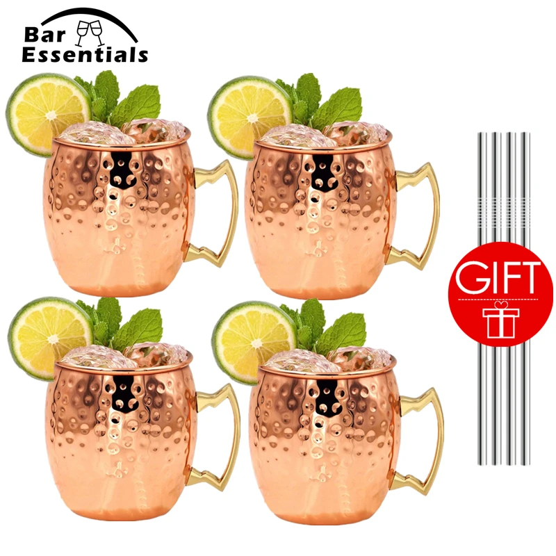 

4 Pieces 550ml 18 Ounces Hammered Copper Plated Moscow Mule Mug Beer Cup Coffee Cup Mug Copper Plated