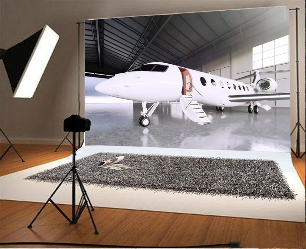 

Photography Backdrop White Matte Luxury Generic Desugn Private Jet Parking in Hangar Airport Airplane Photo Background
