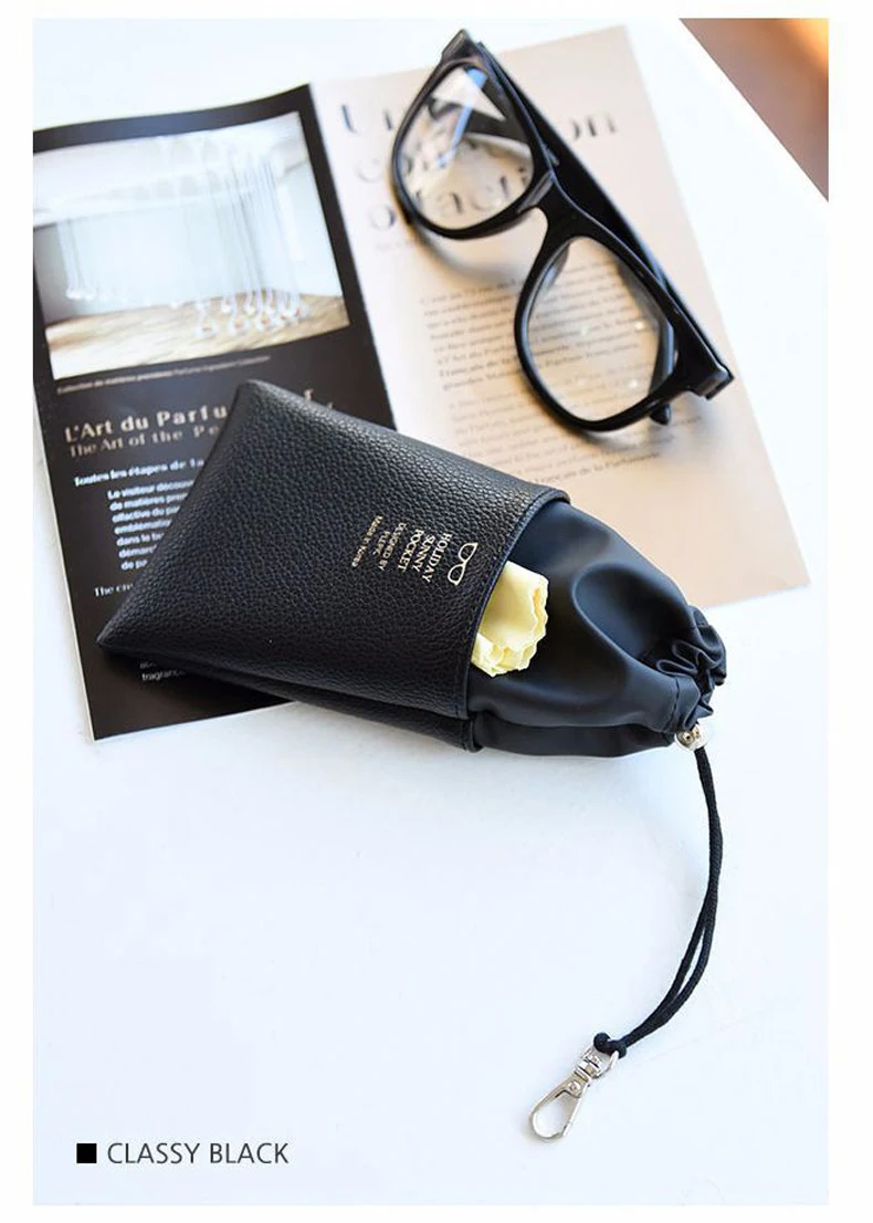 MINIMUM PU Rope Push-Pull Closure Sunglasses Bag Lightweight Waterproof Cloth Glasses Case Hook Waterproof Leather Box12