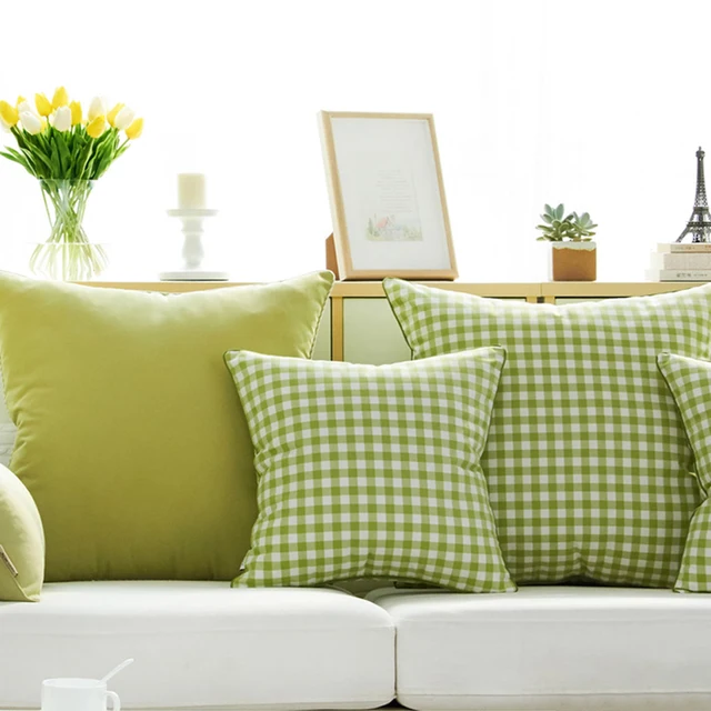 Past Green Plaid Polyester Rectangle Decorative Pillow Geometric Past Green Plaid Polyester Rectangle Decorative Pillow Geometric Yarn Dyed High Qualityprinted Outdoor Cushions With Filling