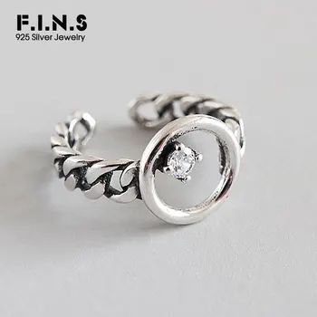 

F.I.N.S 925 Sterling Silver Circlar Open Ring For Women Chain With Cubic Zirconia Rings Punk Style Female Ring for Decoration