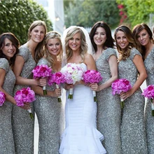 Sliver Pailletten Lange Brautjungfer Kleider Mode Funkelnden Bodenlangen Glitter Mädchen Hochzeit Kleider Prom Kleider BMD171