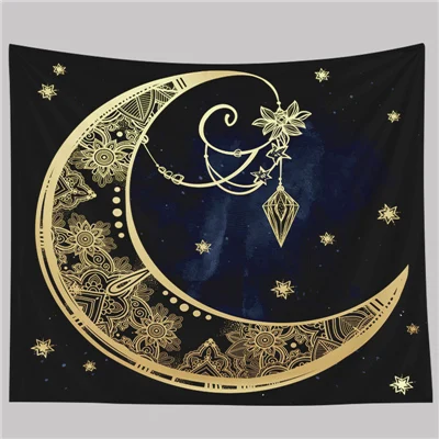 Хиппи бохо мандала гобелен настенный черный золотой Луна психоделический настенный гобелен колдовство настенный гобелен из ткани Wandkleed - Цвет: Pattern 02
