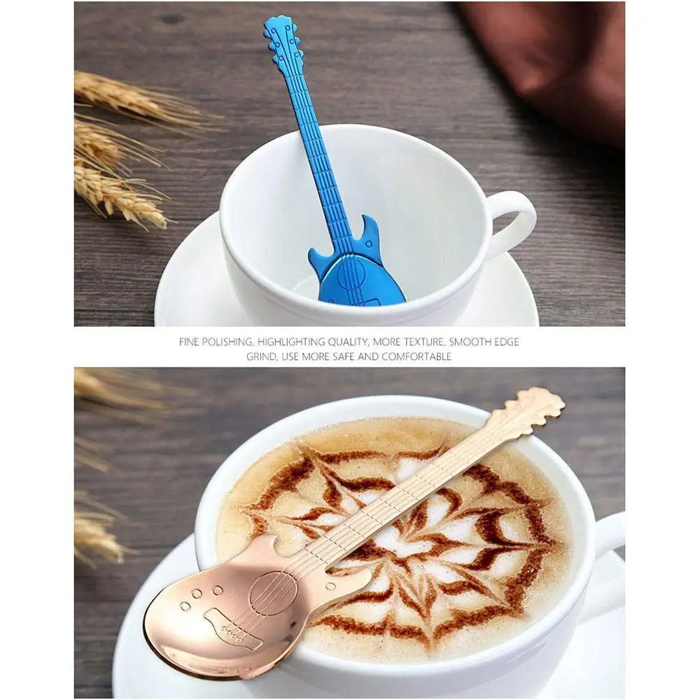 5 шт. кофейные ложки для гитары, музыкальная ложка Demitasse из нержавеющей стали, красочная десертная ложка, милая кухонная посуда для C