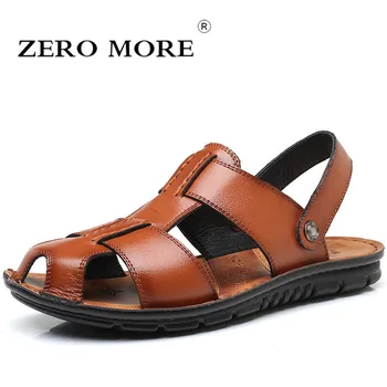 

ZERO MORE Mens Shoes Large Sizes Split Leather Designer Sandals Summer Slipper Men Shoes Beach Rome Gladiator Slip Sandals Men