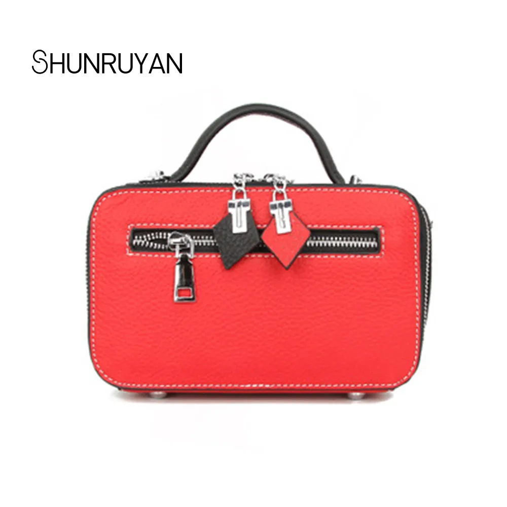 

SHUNRUYAN 2019 New Women Bag Genuine Leather Small Flap Bag Messenger Bag Zipper Casual Tote Handbag Shoulder Bag