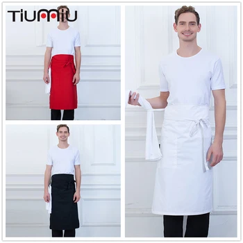 

Solid Color Apron with Pocket and Rope High Quality Wholesale Kitchen Hotel Coffee Shop Bakery Chef Waiter Clean Workwear Aprons