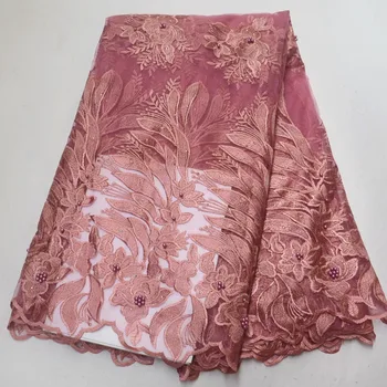 

African Lace Fabric 2019 Embroidered Nigerian Beaded Laces Fabric High Quality French Tulle Lace Fabric For Women