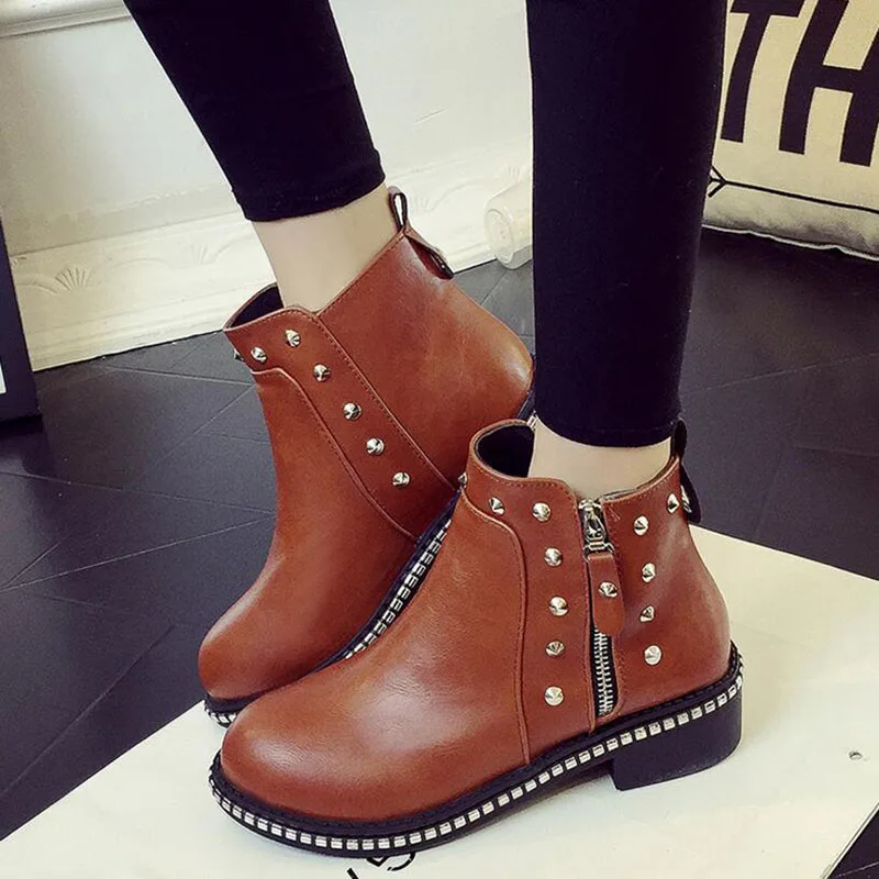 

New Arrival Women Shoes Rivet Zipper Ankle Boots Thick High Heels British Style Ladies Martin Boots Platform Black Vintage Boots