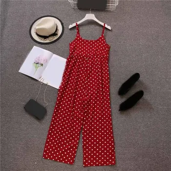 

2019 Fashion Women Print Jumpsuits Loose Strap Polka Dot Print Romper Backless Beach Wide Leg Jumpsuits