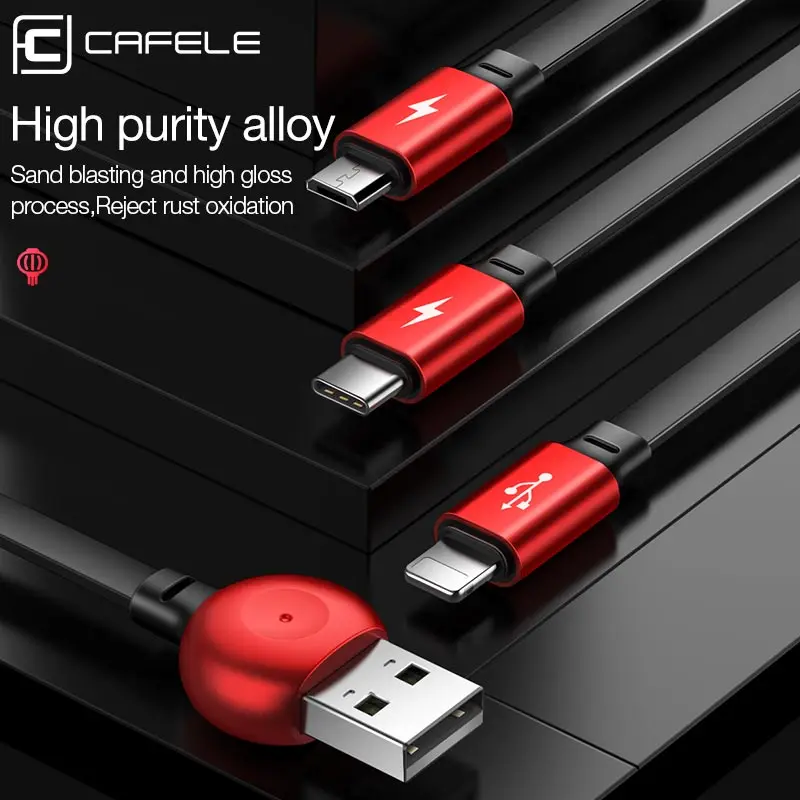 Cafele новейший 3 в 1 usb type C Micro USB кабель type-c для зарядного устройства iPhone кабель 120 см 3 А Быстрая зарядка USB C кабель