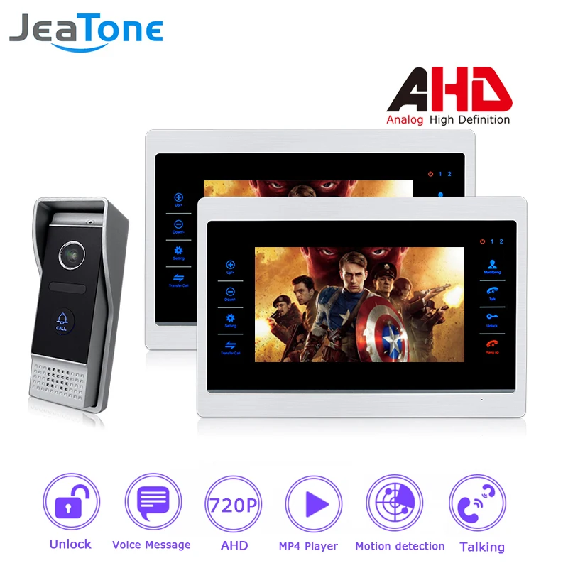 720P AHD 7 inch Video Door Phone Intercom Door Bell Door Speaker 4 Wired Hands-free Touch Button Monitor Motion Detection 1 to 2