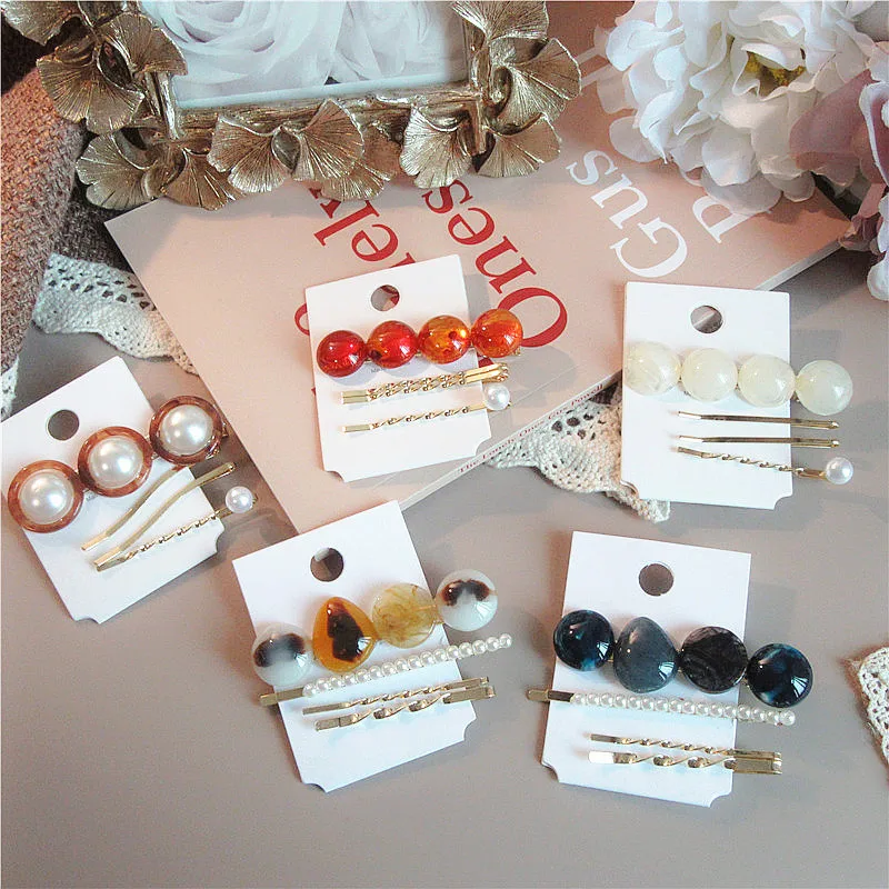 

HZ 2019 New Fashion Acetate Amber Barrettes Pearl Alloy Hairpin Vintage Hair Clip Headwear Hair Grip Hair Accessories For Women