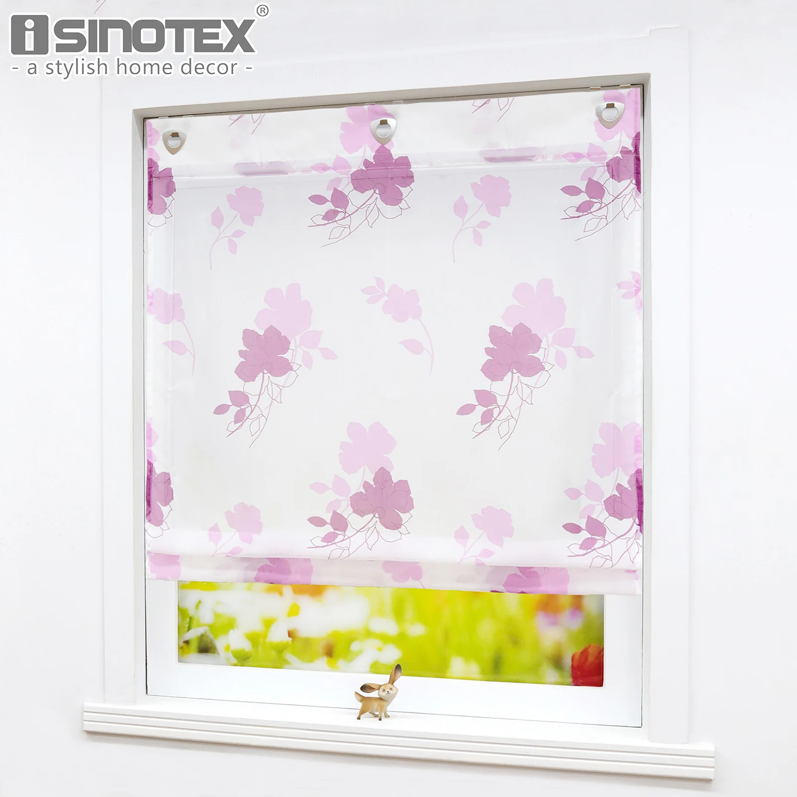 

Luxury Floral Printed Roman Curtains with U-Shape Hooks High Quality Polyester Tulle for Home Kitchen Living Room Curtains Decor