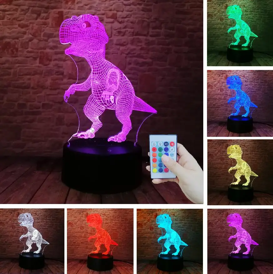 Властный 3D Тираннозавр Рекс Динозавр Дракон Парк Юрского периода 7 цветов Изменение ночной Светильник для мальчиков украшения в спальню подарки на день рождения - Испускаемый цвет: Controller 7 Color