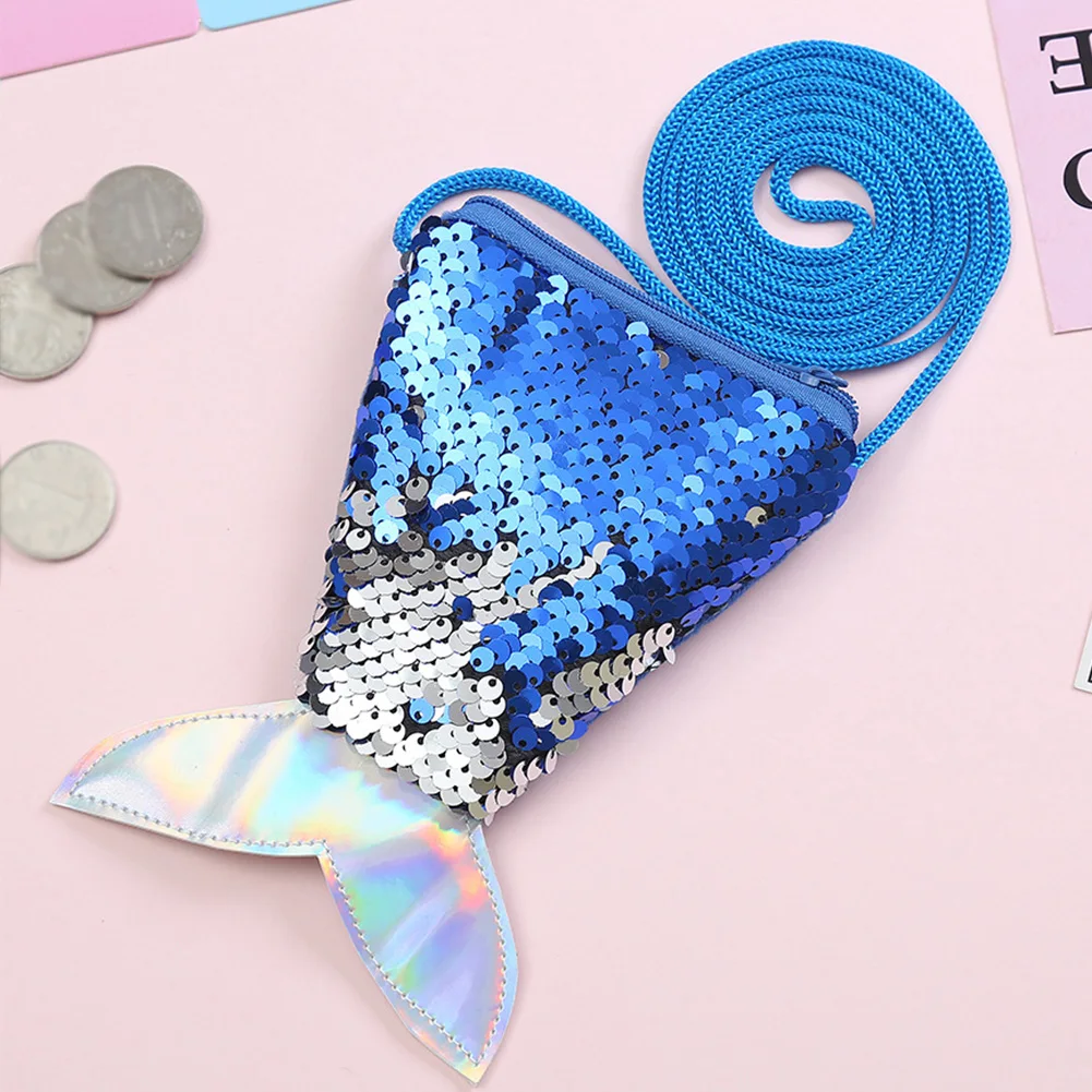 Портмоне чехол Мини-бумажник с отделением для Повседневное блестки милый подарок для детей, охват плеч, застежка-молния с рыбьим хвостом для девочек сумки через плечо - Цвет: Sapphire Blue