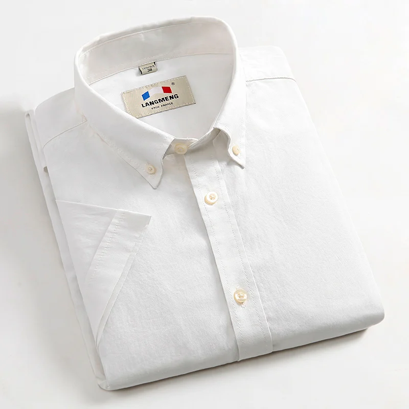 Langmeng плюс размер 5XL Хлопковая мужская рубашка модная летняя Высококачественная Мужская рубашка с коротким рукавом белого и синего цвета - Цвет: L6D0608