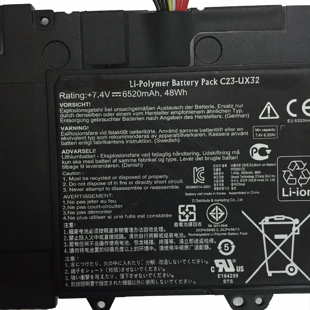 7.4V 48Wh 6520MAH Original New C23-ux32 Laptop Battery for ASUS Vivobook U38n U38n-c4004h Zenbook Ux32vd Ux32a
