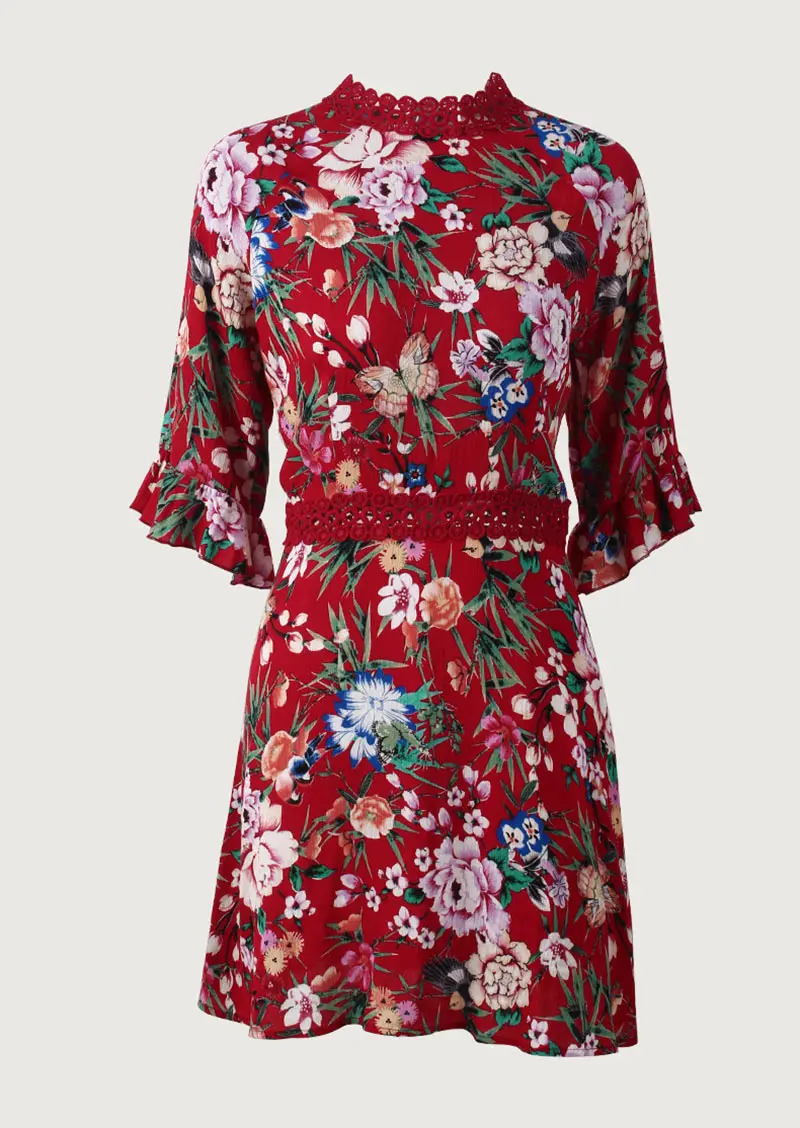 Fashion Flower Print Mini Dress Women Summer Sexy Half Sleeve Bodycon Short Dress Elegant Ladies Streetwear Casual O-Neck Clothes (23)