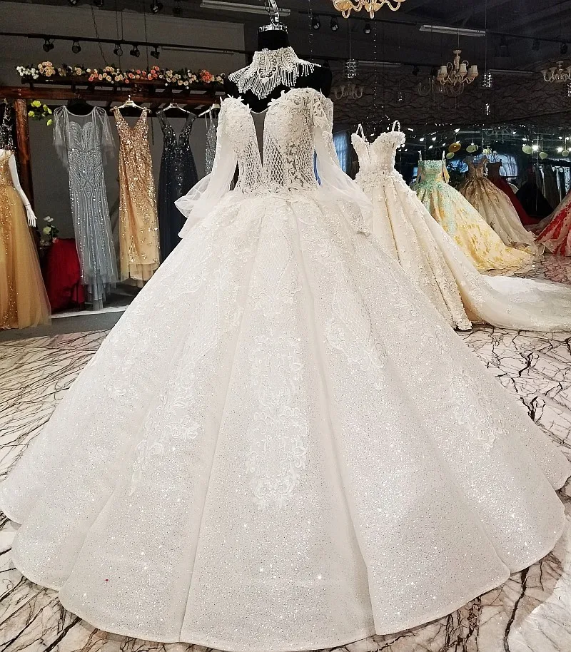 Винтаж Vestido De Noiva 2018 мусульманское свадебное платье бальное платье одежда с длинным рукавом кружево Дубай арабское свадебное платье волны