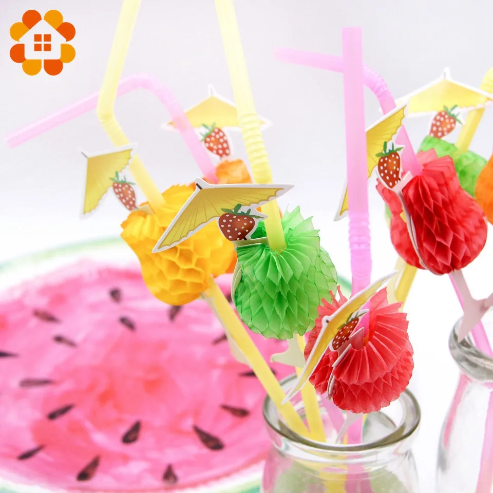 

30pcs/lot Lovely Fruits Straws Disposable Tableware Creative Plastic Straw Party Supplies Wedding Birthday Pool Party Decoration