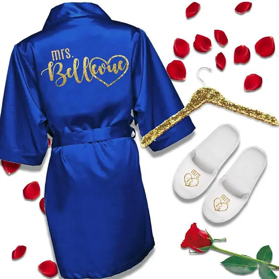 

personalise name glitter wedding Bride Bridesmaid satin pajamas robes with slippers bridal shower kiminos set party favors gifts