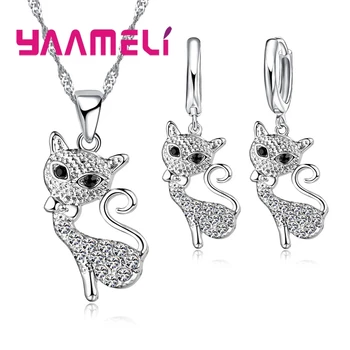 

925 Sterling Silver Jewelry Sets for Women Girl Gfit Austrian Crystal Fox Charms Party Decoration Necklace Earrings