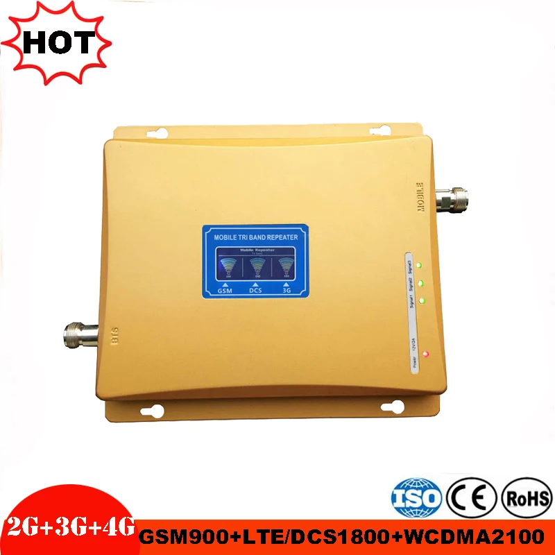 Gain 70dB 2G 3G 4G Tri Band Cellular Signal Booster GSM Repeater 900MHz+DCS LTE 1800MHz+WCDMA UMTS 2100MHz amplifier with LCD (7)