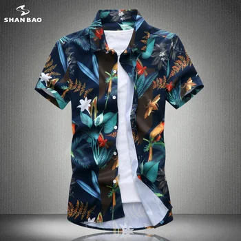 

SHANBAO Brand Men's Short Sleeve Shirt Hawaiian Style Flower Plant Print Luxury High Quality Fashion Slim Shirt Large Size 19209